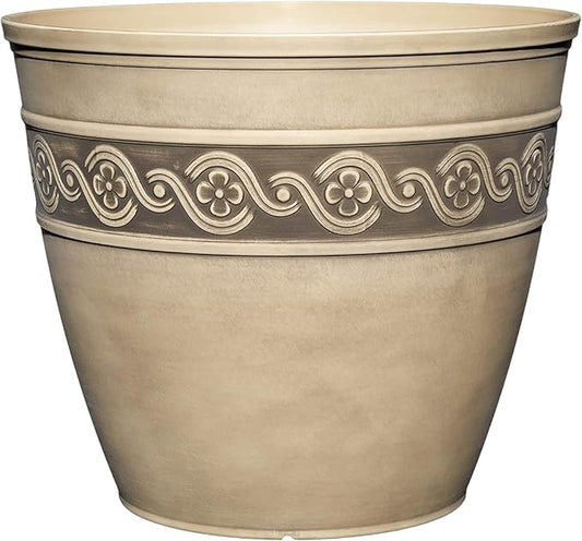 Classic Home and Garden Corinthian Resin Planter Pot - Outdoor & Indoor Plant Pot - Round Planter For Plants & Flowers (10" Ivory Ash, Pack of 1)