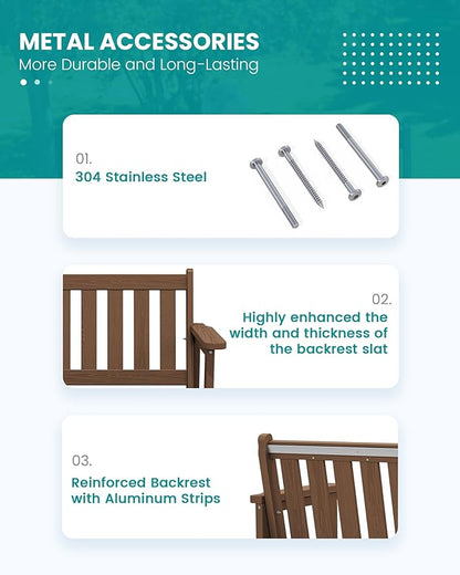 SERWALL Outdoor Bench, HDPE Outdoor Benches Weatherproof, 2-Person Garden Bench with 660 lbs Weight Capacity, Patio Benches for Outdoors, Garden, Porch, Backyard and Park, Brown, 4 Pack