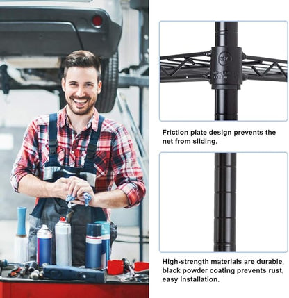 BestOffice | 6-Tier Wire Storage Shelves | 42x16x72 | Black | with Adjustable Racks | Heavy-Duty Metal Shelf, Holds Upto 1500 lbs | No-Tool Assembly | Ideal for Home & Garage Shelving