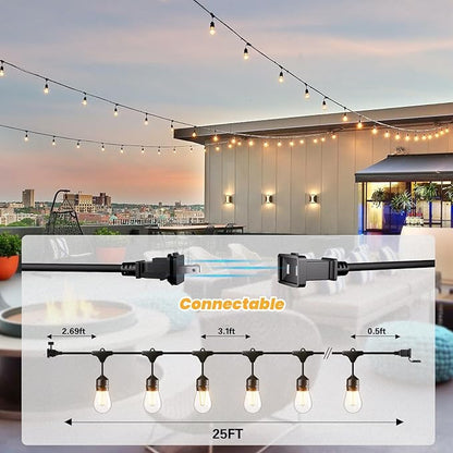 Svater 25 FT Outdoor String Lights 2W, Patio Light for Outside with 9 Antique S14 Plastic LED Bulbs, IP65 Waterproof Hanging Cafe Market Lighting, ETL-Listed Dimmable Warm White 2700K