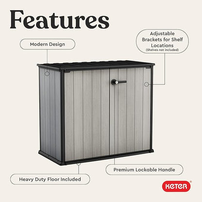 Keter Patio Store 4.6 x 4.0 ft. Resin Outdoor Storage Shed with Paintable and Drillable Walls for Customization-Perfect for Yard Tools and Pool Toys, Grey