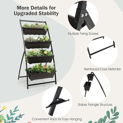 Giantex 5.2FT Vertical Raised Garden Bed, 4-Tier Elevated Planter Box w/4 Containers & Drainage Holes, Indoor Outdoor Freestanding Planter for Vegetables, Herbs, Flowers, Heavy-Duty Metal Frame