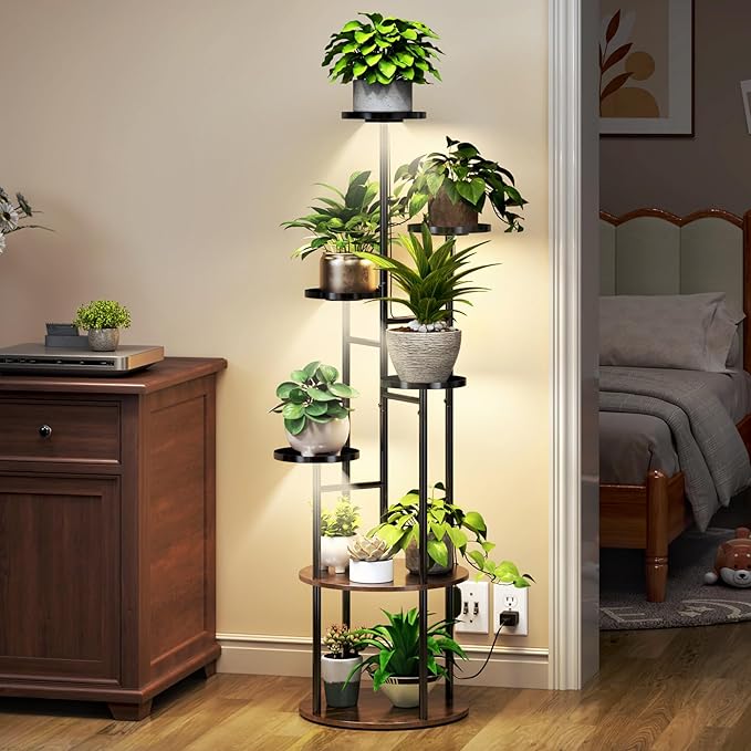 TC-HOMENY Plant Stand Indoor with Grow Lights, 7 Tiered Metal Plant Shelf, 55" Tall Plant Stand for Indoor Plants Multiple, Large Plant Rack Display Shelves, Corner Plant Holder for Living Room, Patio