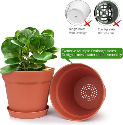 homenote Plant Pots,7.5 Inch Flower Pots for Plants Plastic Planters for Indoor with Multiple Drainage Holes and Trays, for All Home Garden Flowers Succulents,Outdoor(T8 Pack)