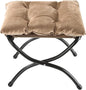 15" Foldable Foot Stool Ottoman with Metal Frame - Washable Khaki Upholstered Indoor/Outdoor Footrest for Living Room, Bedroom, Patio - Space-Saving Compact Design