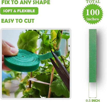 Green Garden Ties|Plant Ties for Climbing Plants 100 feet x1/2‘’in 3 Rolls|Plant Supports for Effective Growing Strong |Green-Recycled Plastic Garden Twine & Twist Ties for Tomato Stakes