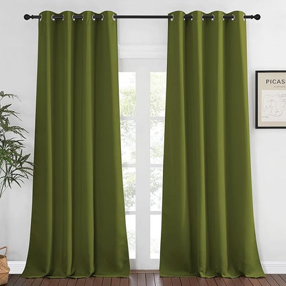 NICETOWN Blackout Room Darkening Window Curtain - Thermal Insulated Solid Grommet Blackout Patio Door Curtain/Drape for Living Room (Olive Green, 1 Panel, 52 by 95-inch)