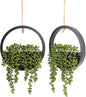 Floweroyal 2pcs Artificial Succulents Hanging Plants 12.2'' Fake String of Pearls in Pot with 8.3'' Lanyard for Indoor Outdoor Wall Decor (Black).
