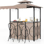Tangkula 3 Piece Patio Bar Set, Grill Gazebo & 2 Foldable Bar Stools with Awning, Metal Storage Shelves, Glass Holders, Double-Tier Outdoor Shelter for Patio Poolside Garden Backyard (Coffee)