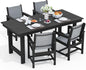 SERWALL 5 Piece Patio Dining Sets, Outdoor HDPE Dining Furniture Set with Umbrella Hole Cut-Out Table and 4 Woven Chairs, Gray