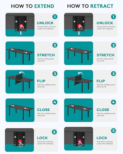 SERWALL 11-Piece Outdoor Dining Set, 60" - 83" Expandable Outdoor Dining Table and 10 HDPE Chairs, All Weather HDPE Outdoor Furniture Set for Backyard, Garden, Black