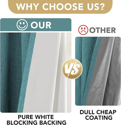 H.VERSAILTEX Linen Blackout Curtains Durable Thick Textured Linen Look 100% Blackout Patio Door Curtain Anti Rust Grommet Extra Wide Sliding Door Curtain Panel, W100 x L96 inch - Teal