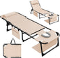 Devoko Beach Lounge Chair, Outdoor Sun Tanning Chair with Face Hole, Heavy Duty Folding Portable Lay Chaise Lounge Chairs for Outside Beach Pool Camping Patio, Beige