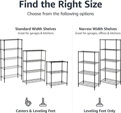 Amazon Basics 4-Shelf Steel Wire Storage Shelves for Garage, Adjustable Metal Shelving Unit, 200 lbs Per Shelf, 23.2" W x 48" H x 13.4" D, Black | Sturdy, Adjustable, Easy Assembly, Storage