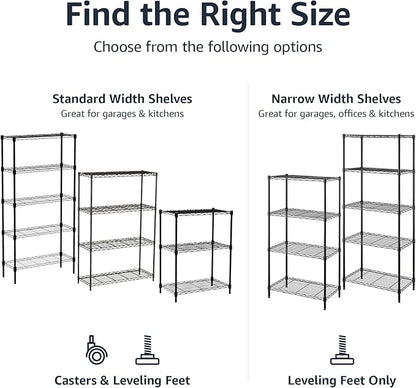 Amazon Basics 4-Shelf Heavy Duty Garage Shelving Storage Unit on 3" Wheel Casters, Adjustable Metal Wire Rack with Leveling Feet, 36" x 14" x 57.75", Black