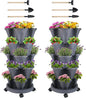 GameXcel Vertical Planter 5 Tier Stackable Planters Garden Planters Strawberry Herb Flower and Vegetable Planter Indoor Outdoor Gardening Pots with Removable Wheels and Tools