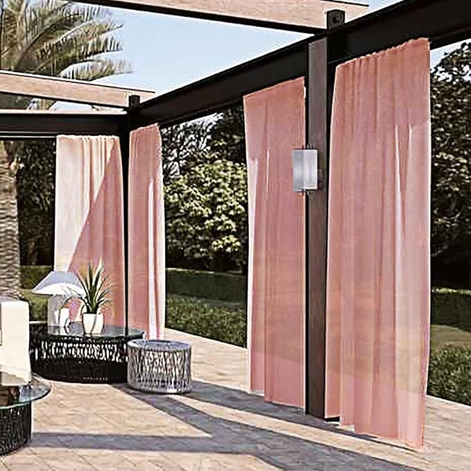 SpaceDresser Waterproof Outdoor Sheer Curtains for Patio - 2 Panels Rod Pocket Indoor Voile Sheer Curtain for Living Room,52W x 120L inch,Blush