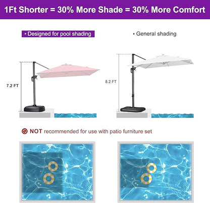 PURPLE LEAF 8' X 8' Patio Umbrella with Wheeled Base for Pool 7' High Offset Outdoor Cantilever Umbrella Swimming Pool Umbrella with 360°Rotation for Poolside Terra