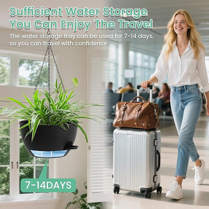 Set of 3-10 Inch Self Watering Hanging Planters for Indoor & Outdoor，Hanging Plant Pots with Drainage & Removable Tray, Hanging Pots Holder for Ivy, Spider Plants, Ferns, Balcony & Patio, Black
