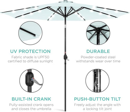 Best Choice Products 10ft Solar Polyester LED Lighted Patio Umbrella w/Tilt Adjustment and UV-Resistant Fabric