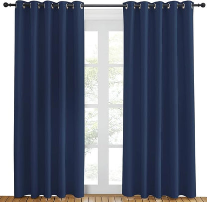 NICETOWN Blackout Navy Curtain Drape for Windows 84" Long - Room Darkening Energy Saving Thermal Insulated Solid Grommet Window Treatment for Living Room (Navy, 1 Panel, 66 by 84-Inch)