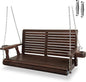 Wooden Porch Swing 2-Seater, High Backrest and Deep Seat, Bench Swing with Cupholders, Hanging Chains and 7mm Springs, Heavy Duty 880 LBS, for Outdoor Patio Garden (Deep Brown, 4 FT Extra Large)