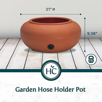 The HC Companies 21" Plastic Garden Hose Pot 21"x21"x9.38" Holds Hoses 75-100 ft in Clay Color