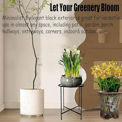 Plant Stand, 2 Pack Round Plant Stands Indoor Outdoor, Retro Design 15'' Tall Plant Stand, Rust-proof Coated Metal Plant Pot Stand Flower Stands for Indoor Plants Patio Garden Home Decor Black