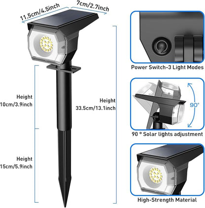 EIUIO Solar Outdoor Lights, 3 Lighting Modes Solar Spot Lights Outdoor with Auto On/Off, IP65 Waterproof Landscape Lighting for Garden Yard Pathway