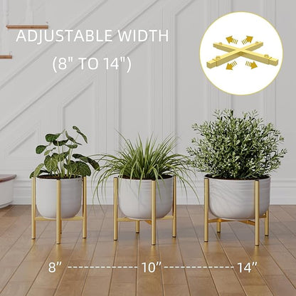 Plant Stand Indoor for 2 Height Options ,Mid Century Modern Outdoor Planter Holder,Corner plant stand Capacity of 160LB for 8 to 14 Inch Pots Golden with Round Plate 2 Pack