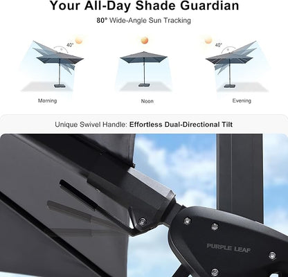 PURPLE LEAF 8' X 8' Left-right Tilting Patio Umbrella Outdoor Cantilever Swivel Square Umbrella Aluminum Offset Umbrella with 360-degree Rotation for Garden Deck Pool Patio Light Grey