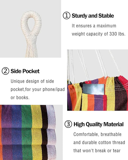 Halalona Hammock Chair Hanging Hammock Chair Rope Swing 2 Cushions Included-Sturdy & Durable Soft Cotton Hand Woven Hammock Swing for Bedroom, Porch, Patio-Indoor/Outdoor