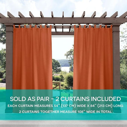 Exclusive Home Cabana Solid Indoor/Outdoor Light Filtering Hook-and-Loop Tab Top Curtain Panel Pair, 54"x84", Mecca Orange