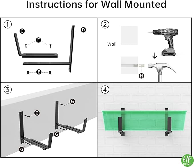 HFHOME 6PCS Adjustable Planter Box Brackets, Brackets for Window Boxes Planters Hanging Flower Box Holders, Wall Mount Holder for Windowsills, Garden, Fences, and Balcony - Black (Patent Registered)