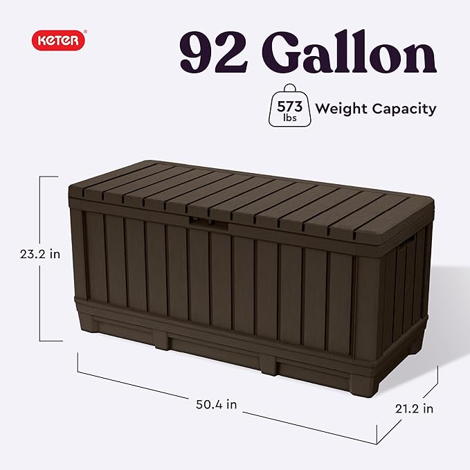 Deck Box 92 Gallon Lockable Resin Outdoor Storage Brown