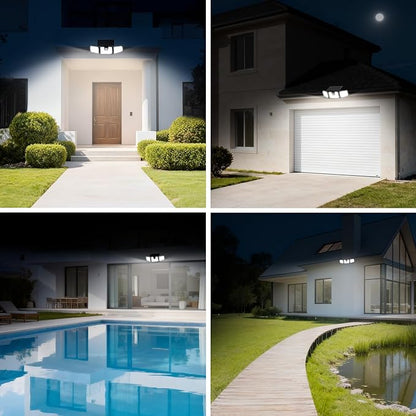 INCX Solar Motion Sensor Lights Outdoor, 3 Heads Security Lights Solar Powered, 156 LED Flood Light Motion Detected Spotlight for Patio Yard Garage Entryways, IP65 Waterproof 4 Pack