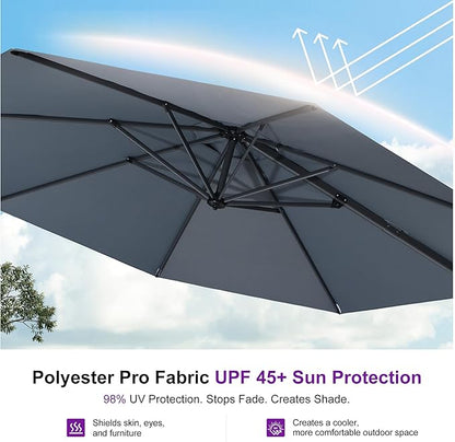 PURPLE LEAF 10 Feet Patio Umbrella Outdoor Cantilever Round Umbrella Aluminum Offset Umbrella with 360-degree Rotation for Garden Deck Pool Patio Light Grey