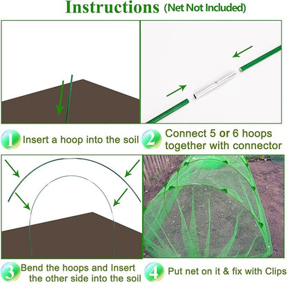Greenhouse Hoops Grow Tunnel 6 Sets of 8FT Long Garden Hoops, Rust-Free Fiberglass Garden Hoops Frame for Garden Netting Raised Bed Plant Shade Cloth Row Cover, DIY Plant Support Garden Stakes- 36pcs