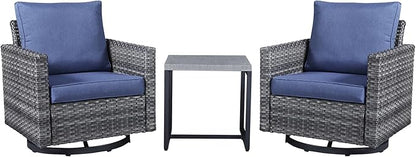 Belord Outdoor Bistro Set 3 Piece Wicker Swivel Rocker Patio Chairs, Oversize Outdoor Rattan Seating Set, Patio Swivel Glider Chairs Wicker Furniture with Metal Side Table for Outside Porch Backyard