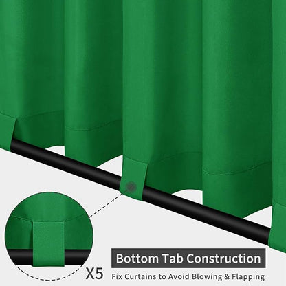 Easy-Going Outdoor Patio Curtains Detachable Tab Top Windproof Weatherproof Curtain for Cabana, Porch, Pergola and Gazebo, Tab Bottom Drape, 2 Panels, 110W x 84L inch, Green
