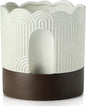 Nihow Self Watering Plant Pot: 8 Inch Ceramic Planter with Drainage Hole & Water Storage Plus - Relief Design Self Watering Pot for Indoor Plants - Beige & Brown Flower Pot