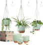 Larege Hanging Planters with Macrame Plant Hangers for Indoor Outdoor Plants 3 Set 10" / 8" / 7" Self Watering Pots Hanging Baskets Flower Pot Holders 3 Different Size Green Large