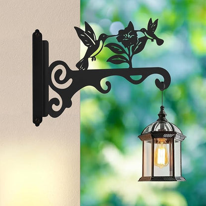 Elegant Bird Pattern Wall Hooks - 10/12/14 Inch Metal Plant Hangers for Indoor & Outdoor - Rust-Resistant Bracket for Plants, Feeders, Chimes, Lanterns (4, Black, 10 inch)