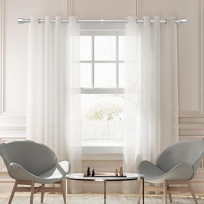 1” Diameter Silver Curtain Rod Itself is 30-90 Inch 2 Pack, Fit 30 to 84 Inch Windows with Heavy Duty Adjustable Telescopic Rod，Splicing Metal Extra Long Curtain Rod for Windows