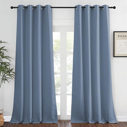 NICETOWN Blackout Stone Blue Curtains for Living Room - Grommet Energy Saving Thermal Drapes Sound Reducing Heat Blocking Window Treatments for Living Room (1 Panel, W52 x L90)