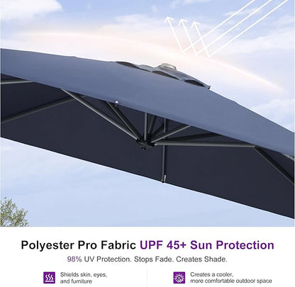 PURPLE LEAF 9'×9' Patio Umbrella with Base Outdoor Cantilever Umbrella with Cover Aluminum Square Offset Umbrella with 360-degree Rotation for Deck Pool Garden Navy Blue