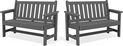 SERWALL Outdoor Bench, HDPE Outdoor Benches Weatherproof, 2-Person Garden Bench with 660 lbs Weight Capacity, Patio Benches for Outdoors, Garden, Porch, Backyard and Park, Grey, 2 Pack