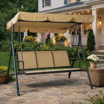 Kozyard 3-Person Outdoor Canopy Porch Swing Chair, Breathable Textilene Armrest by Kozyard