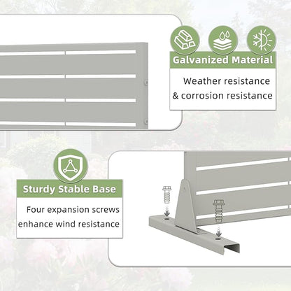 Casaphoria Metal Privacy Screen Outdoor, 72" H x 47" W Freestanding Decorative Privacy Screen for Patio Deck Balcony Garden with Stable Base, Grey-Louvered