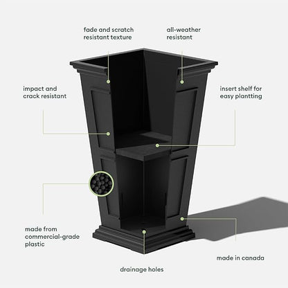Veradek Fairmont Tall Plastic Planter - Large Outdoor Planter for Front Porch | Crack Resistant All-Weather Use | Classic Estate Design for Tall Plants, Flowers, Trees